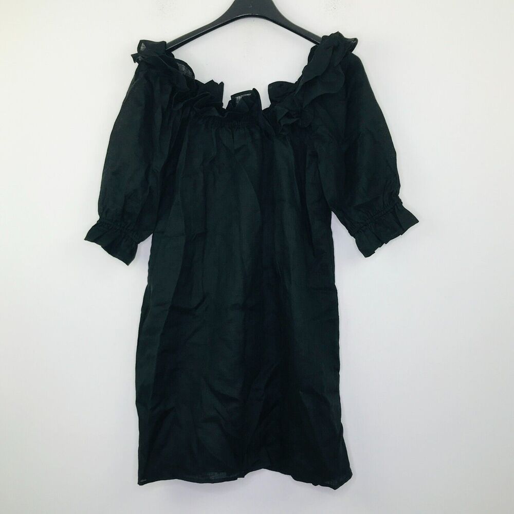 Reformation Black Ruffle Off-Shoulder Mini Dress